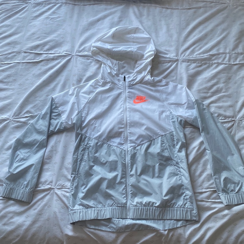 Grey and white Nike windbreaker